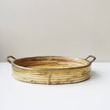 Rattan and brass tray, Gabriella Crespi style serving tray ​