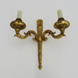 Empire-style wall lamp with double lights in bronze from the 1960s.