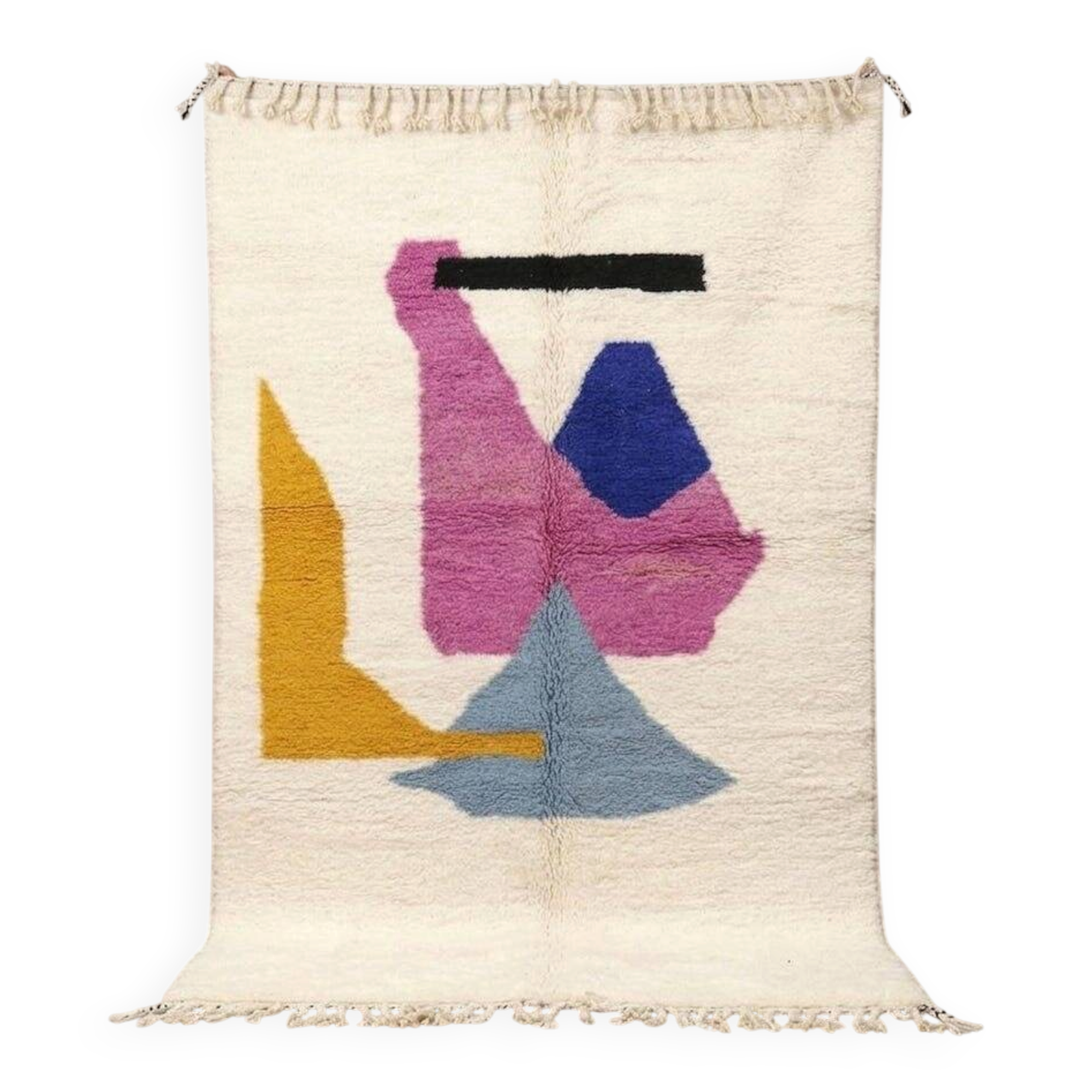 Handmade Beni Ourain Berber rug with colourful patterns 1.4/2.6 m