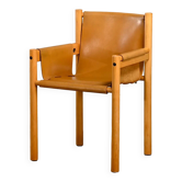 Armchair Wood and cognac colored Saddle Leather, Ibisco Italy 1970s