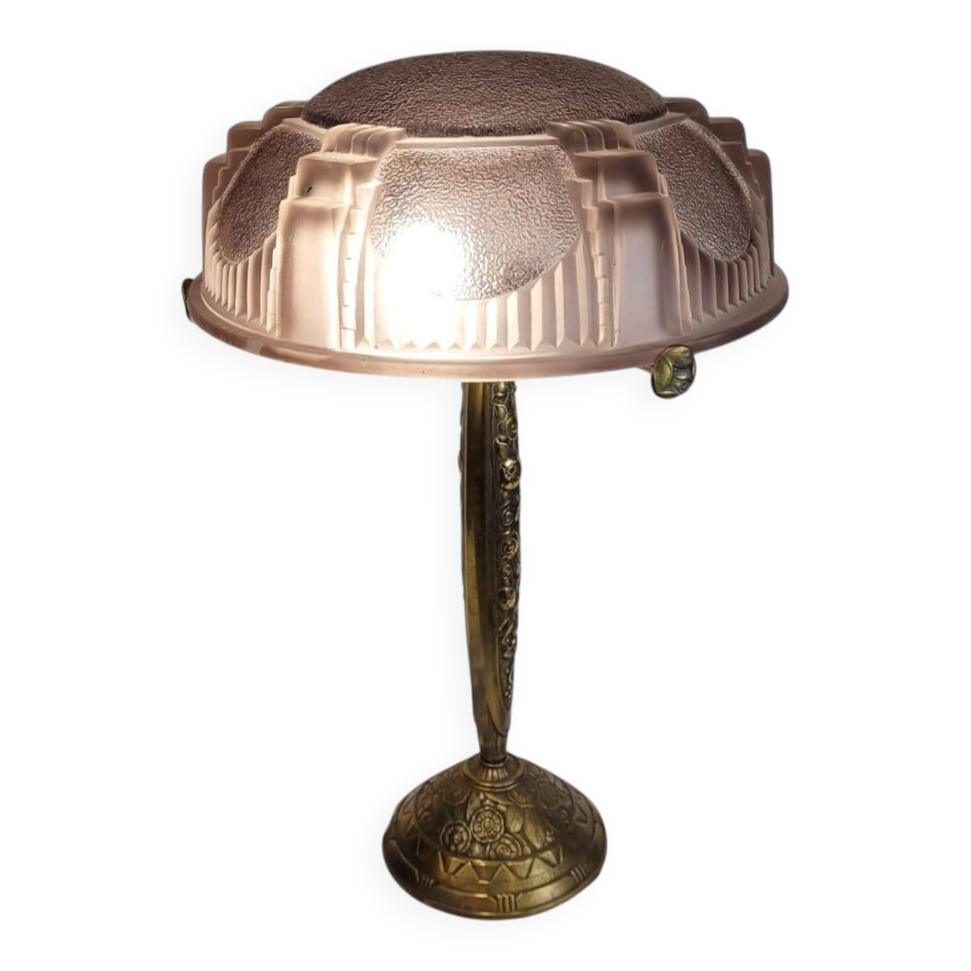 Lampe de table, bronze et verre courbé, Muller Frères, Art Déco, années 30 – Luneville, France