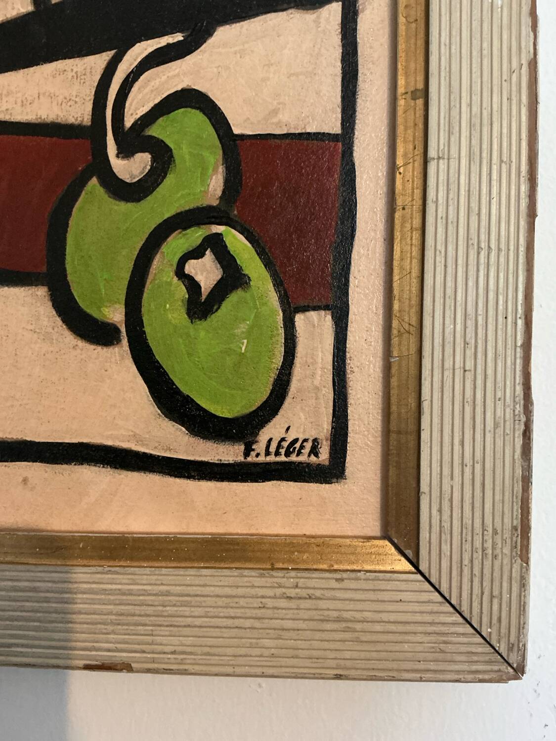 Peinture abstraite moderniste – Signée – Huile sur toile avec cadre en bois