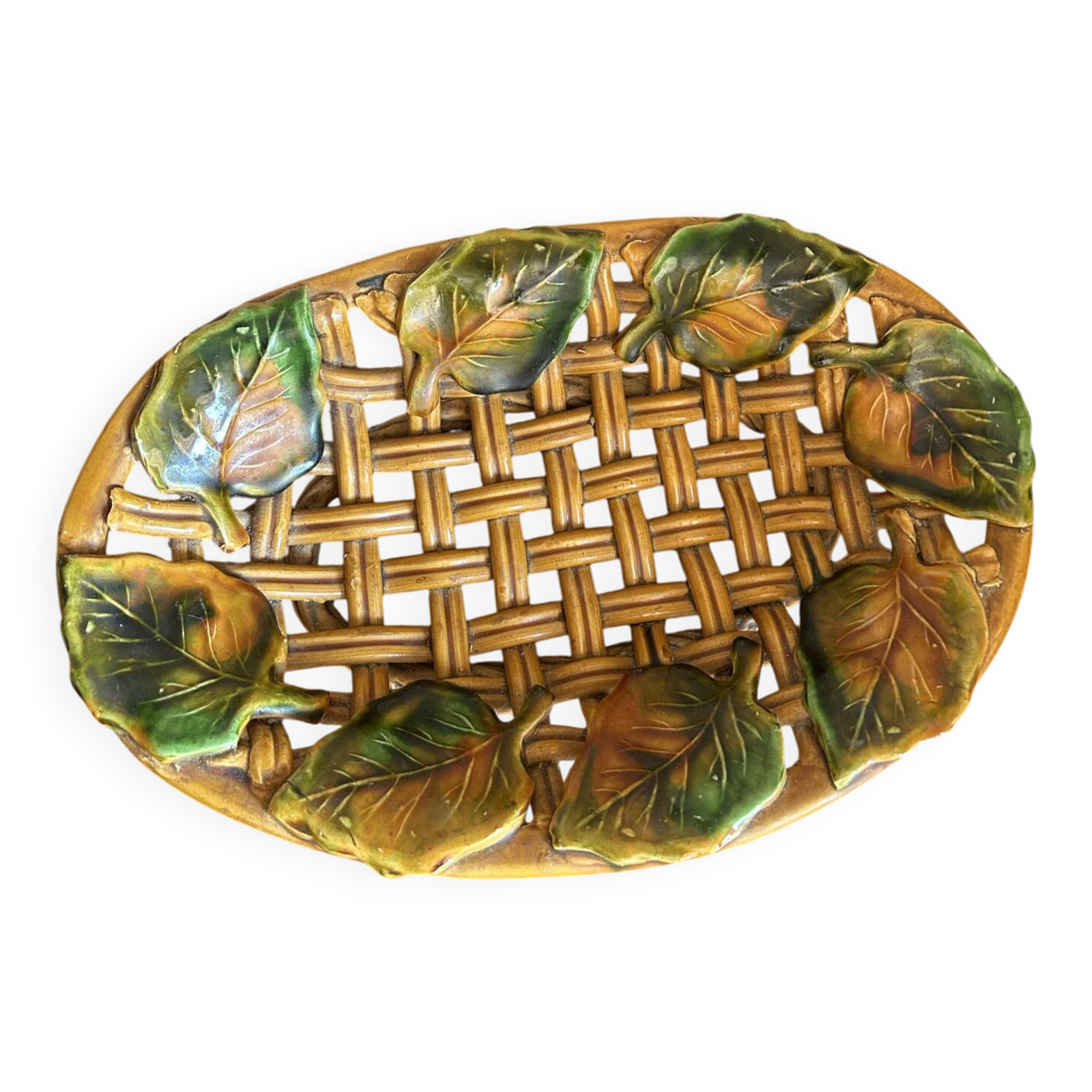 Woven fruit bowl barbotine 1950s