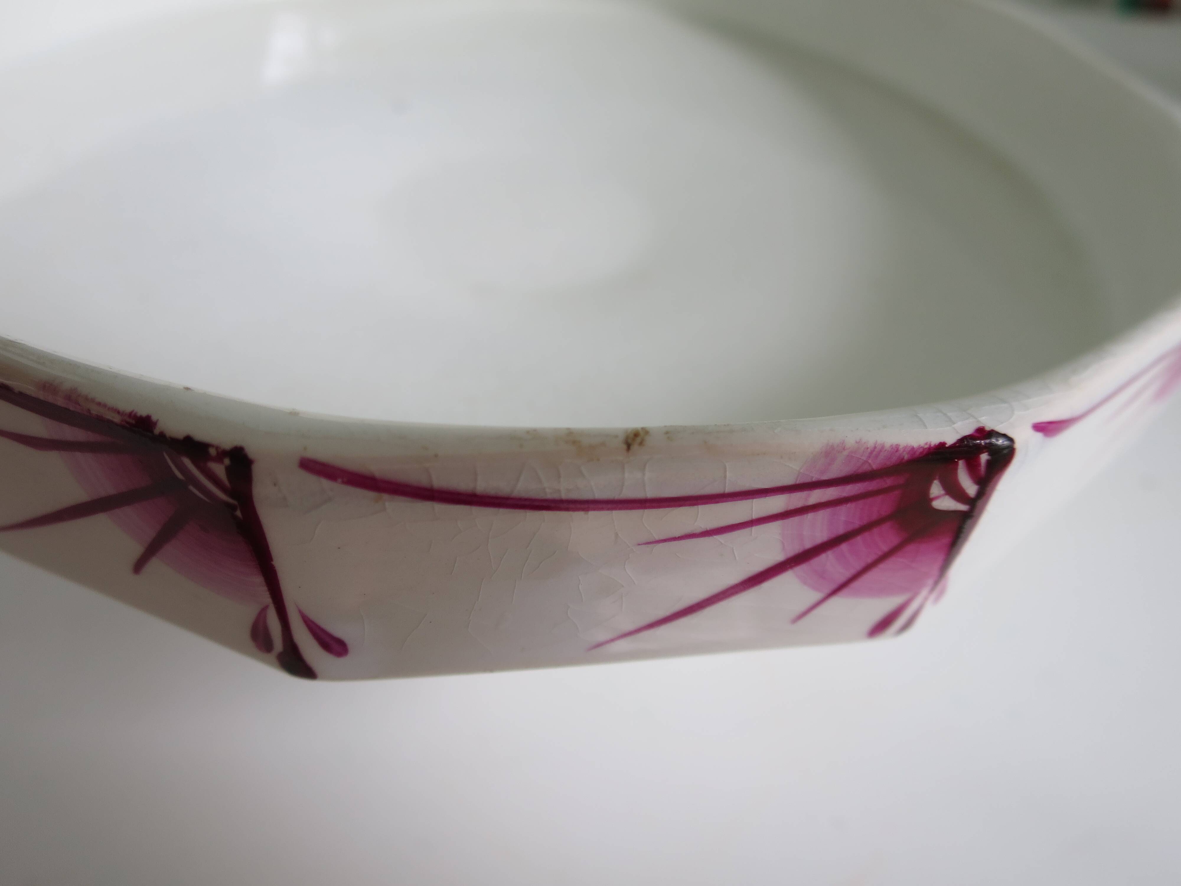 Compotier–Vintage serving plate-Cake dish–Dark pink red art deco patterns - octagonal shape