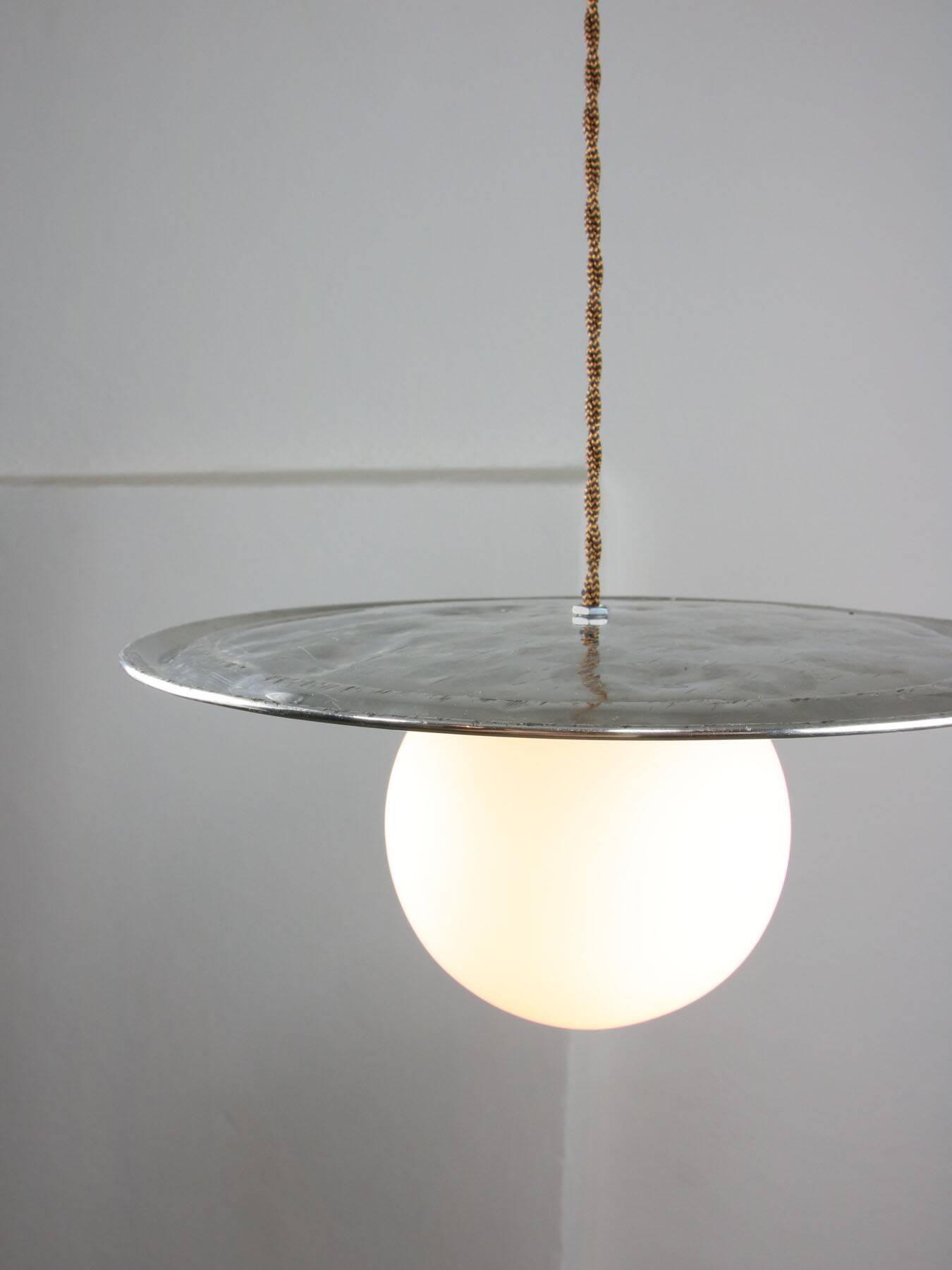Vintage Metal and Opaline Pendant Lamp