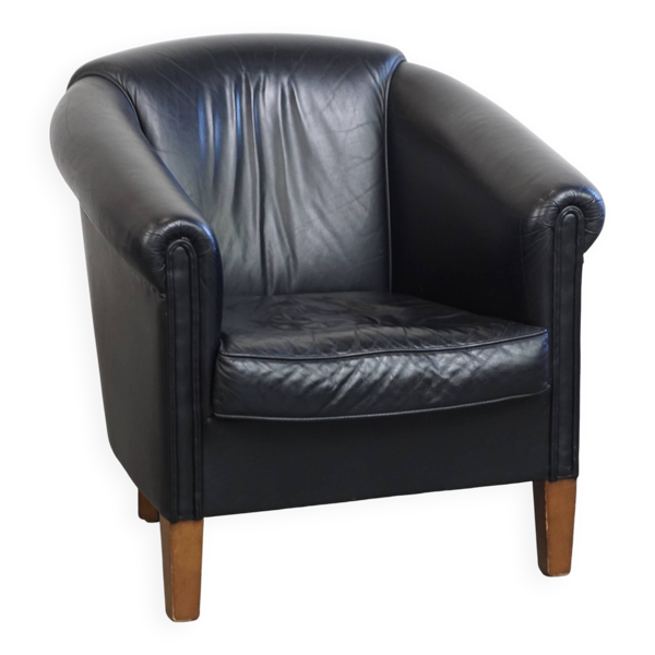 Fauteuil club en cuir de vache noir de style anglais