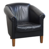 Fauteuil club en cuir de vache noir de style anglais