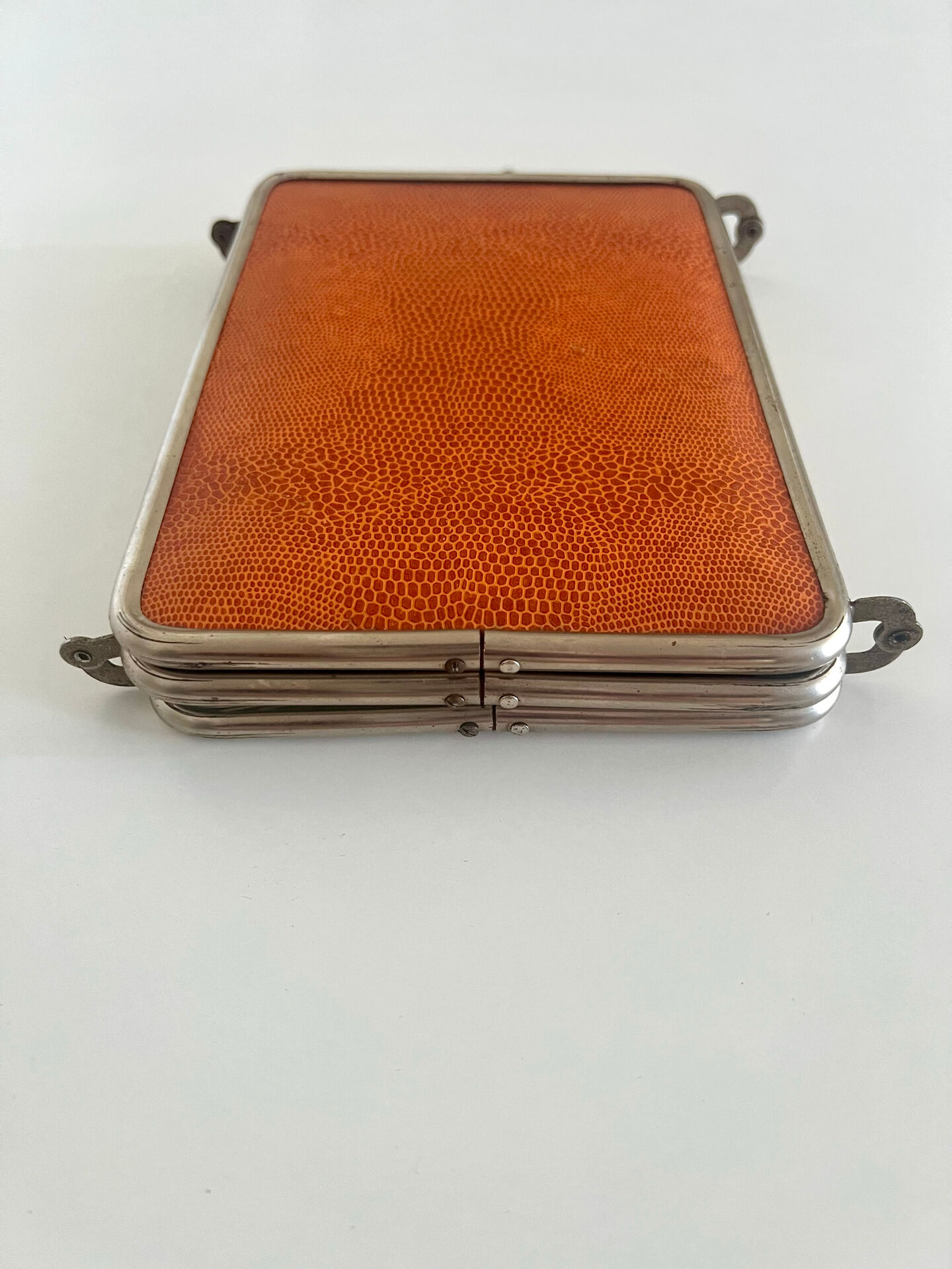 Antique Art Deco triptych barber mirror from the 1920s/30s – leather covering o