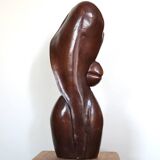 Wooden sculpture of a woman with a flower, 1970s