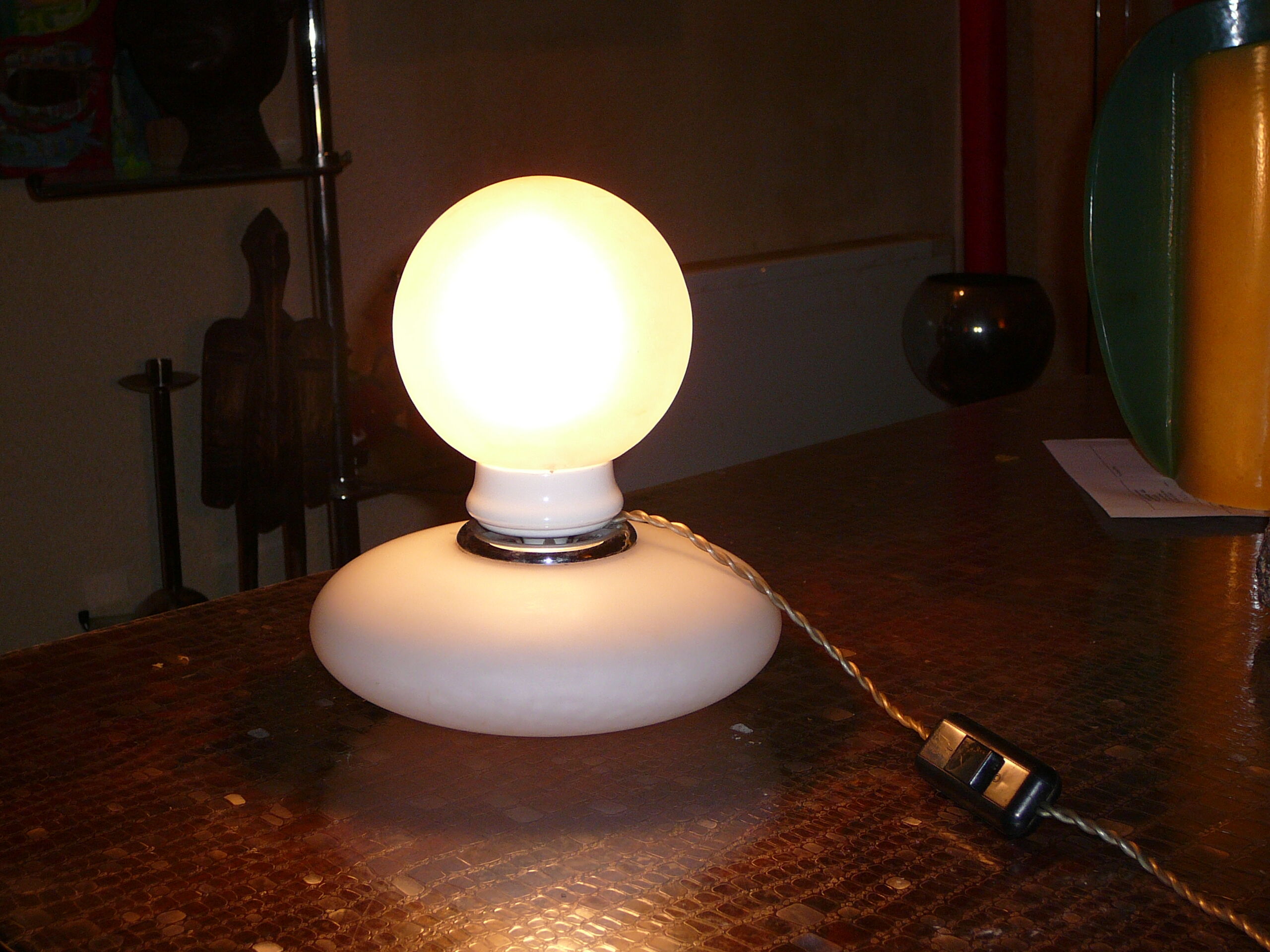 Opaline lamp and vintage glass