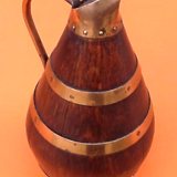 1940s Cider barrel pitcher Oak wood encircled with riveted copper