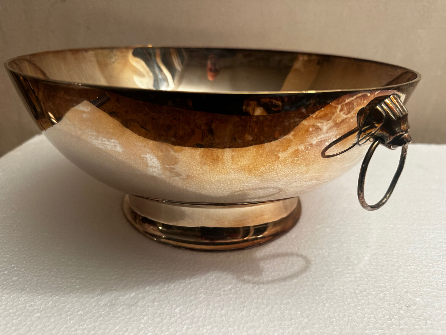 Large silver-plated metal centrepiece – handles in the shape of heads of a hare