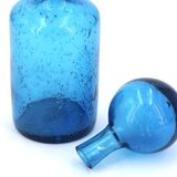 Blue bubbled glass carafe from Portieux, 1970s