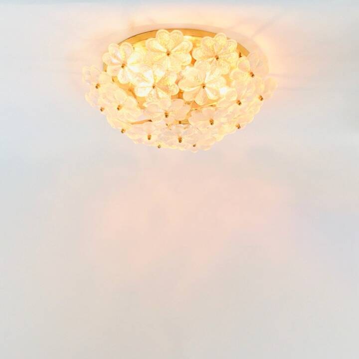Large Mid-Century Murano Glass & Brass Flower Ceiling Light by Ernst Palme, Germany, 1960s/70s