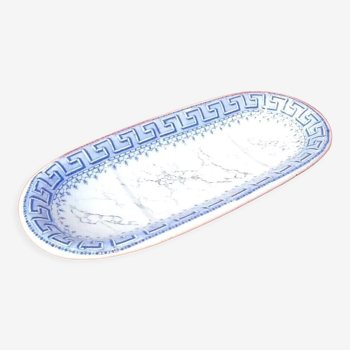 Soap dish decorated with a blue Greek frieze on a marbled background, 1890s