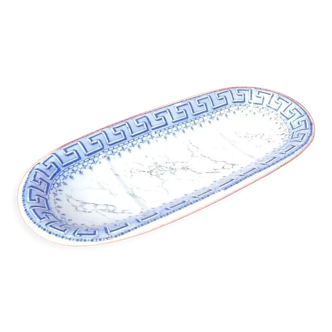 Soap dish decorated with a blue Greek frieze on a marbled background, 1890s