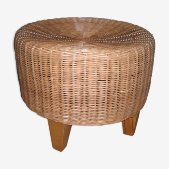 Ottoman stool in vintage rattan wicker