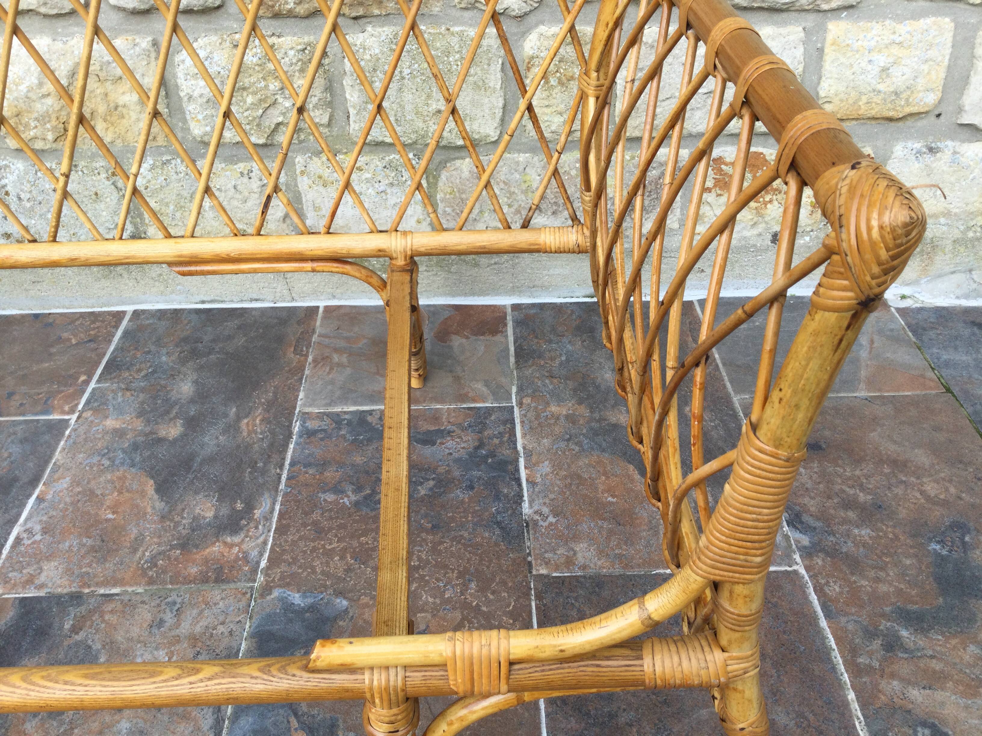 1950s rattan chaise longue sofa