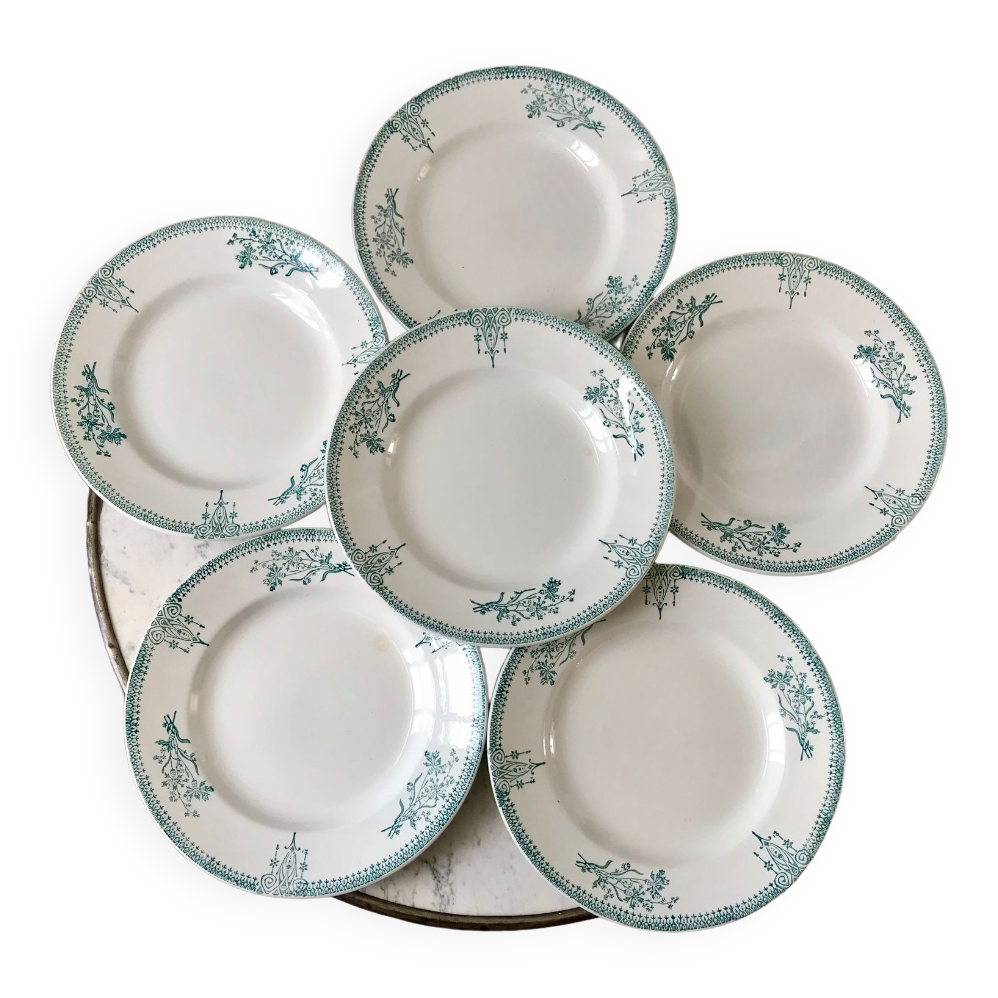Set of 6 flat plates terre de fer saint-amand xixth