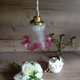 Bohemian style portable lamp in old pink skirted glass
