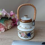 Old Great Mustard Pot with Ceramic Wicker Handle France