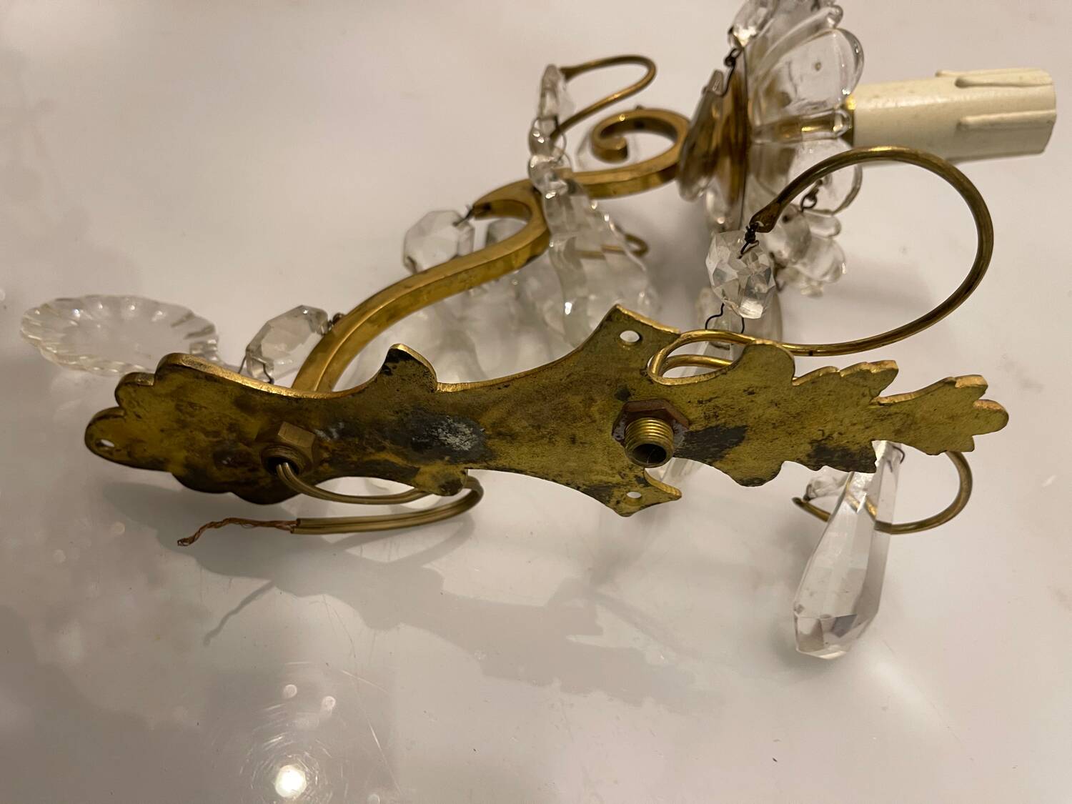 Brass Crystal Sconces Set of 2 1950’s