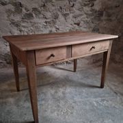 French antique dining table in cherry wood with two drawers, circa 1880–1920.