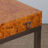 Table à jeu en loupe de bois par Guy Lefevre pour Maison Jansen, 1970