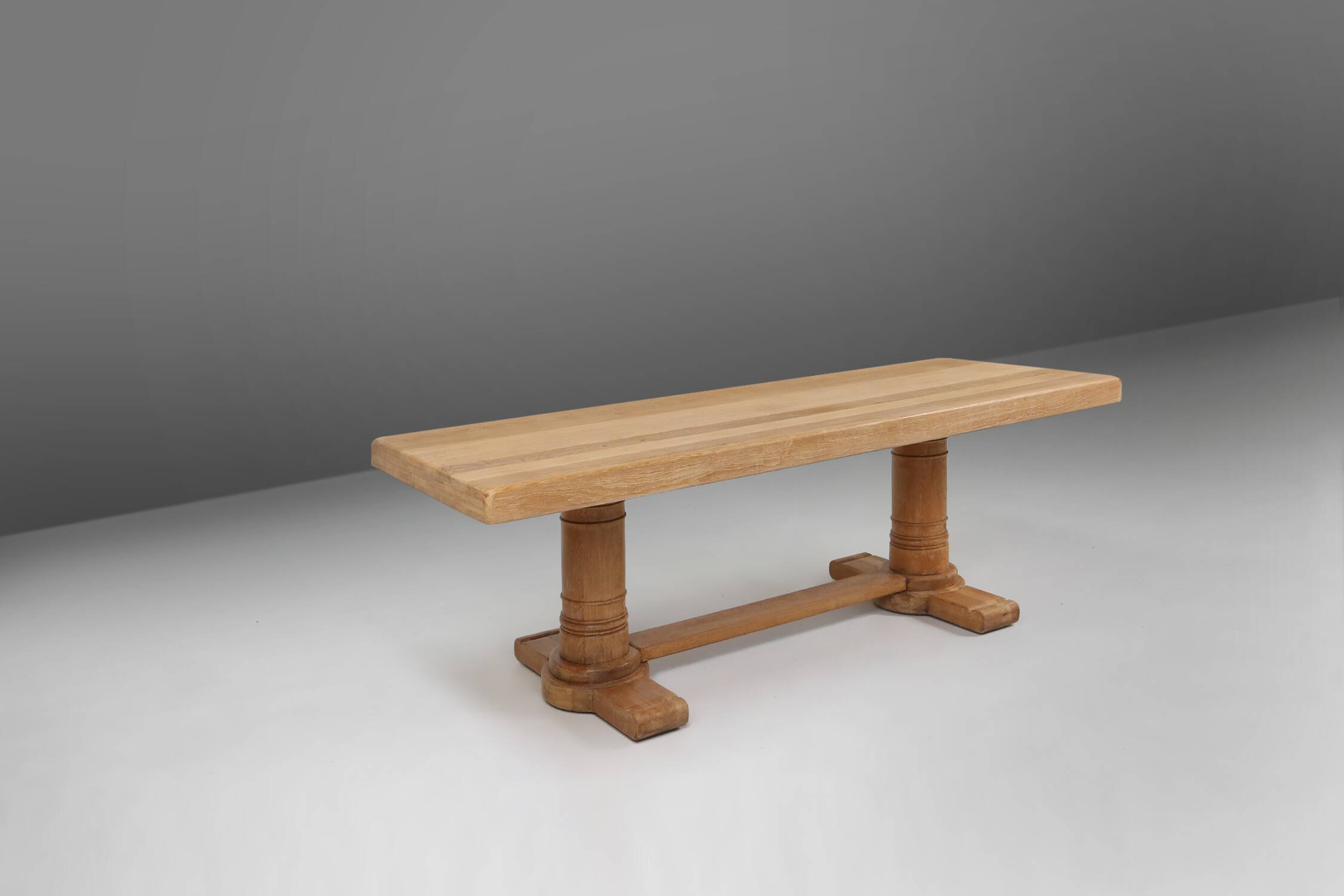 Rustic mid-century French dining table in oak from the 1950s