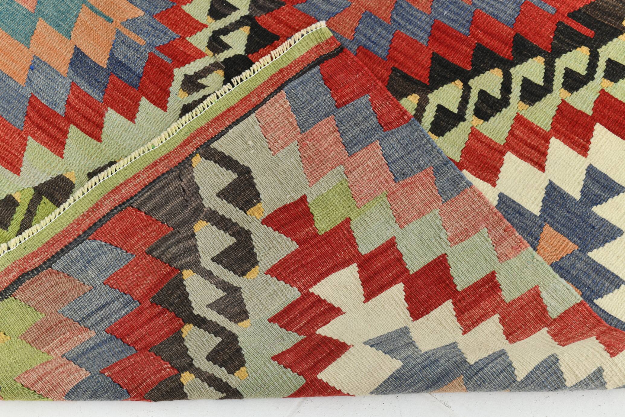 6x10 Green & Red Tribal Vintage Kilim Rug, 199x320Cm