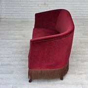1960s, Danish 2-seater sofa, red furniture velour, ash wood legs.