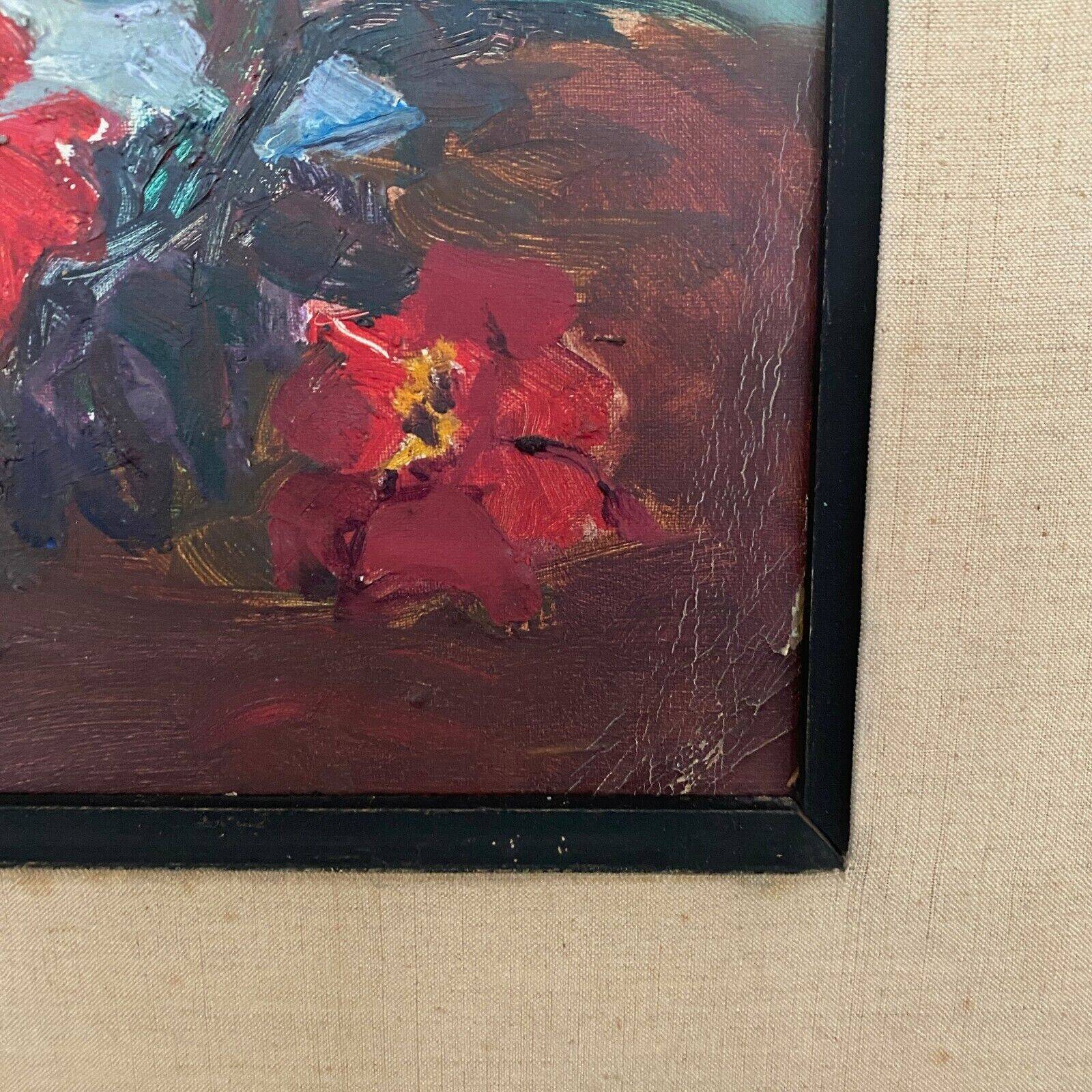 Oil on cardboard still life bouquet of flowers 20th century