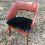 Fauteuil vintage skaï et velours SNA Roset