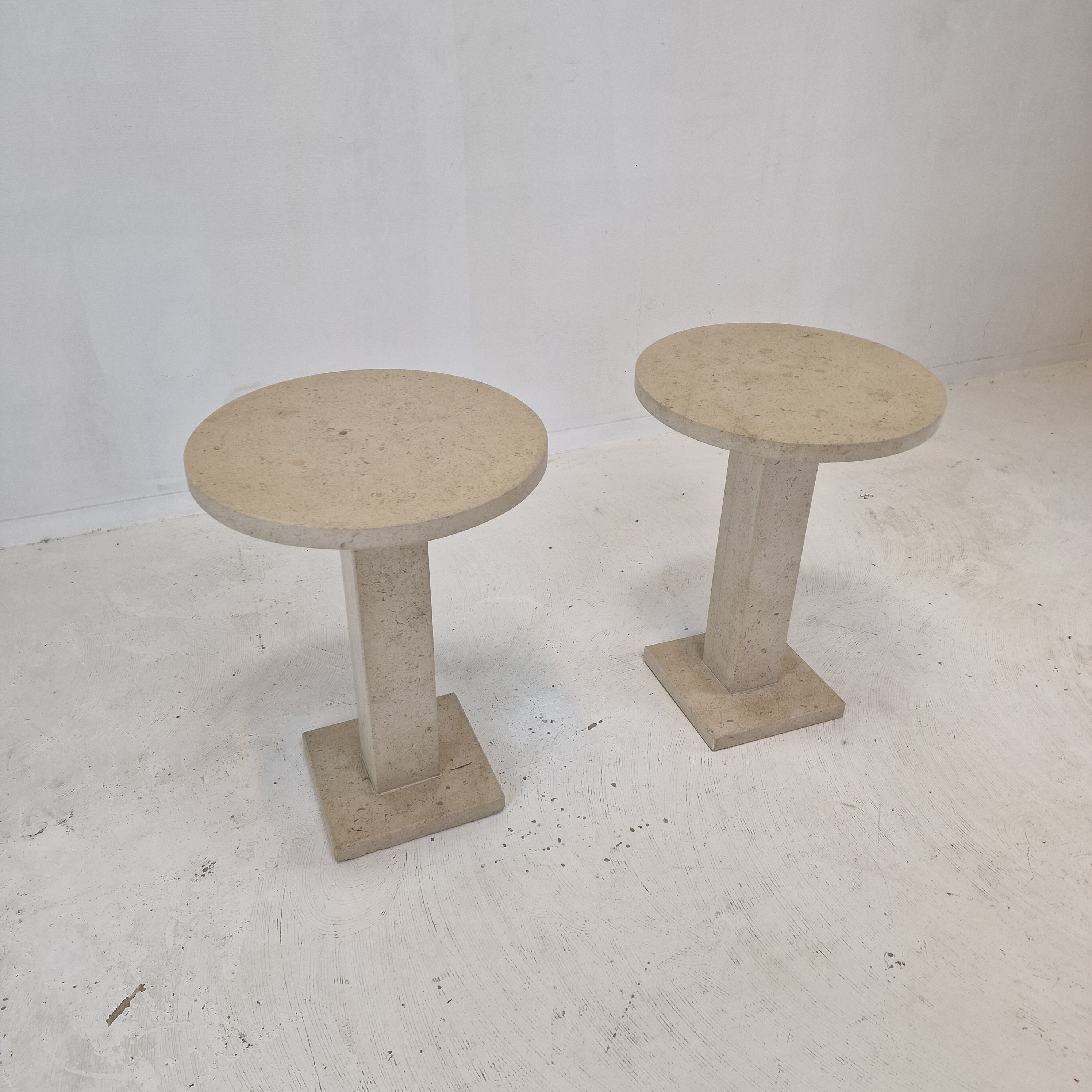 Set of 2 Italian Travertine for Stone Pedestals or Side Tables, 1980's