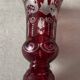 Bohemian glass vase ruby red with transparent decoration in pink and red table decoration