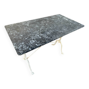 Parisian bistro table in cast iron and gray marble 1900