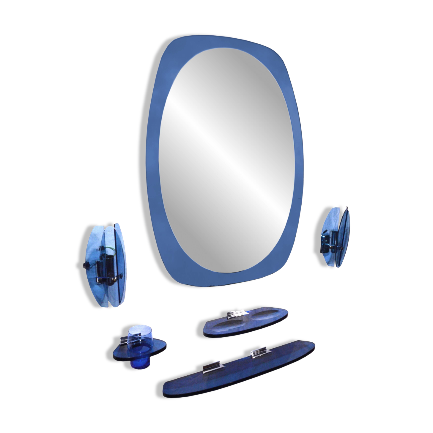 Cobalt blue bathroom set, attributed to Fontana Arte, 1970.