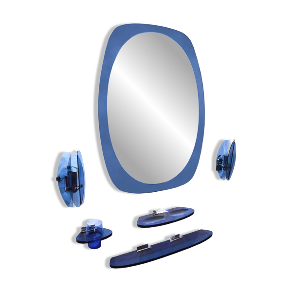 Ensemble de salle de bain bleu cobalt, attribué à Fontana Arte, 1970