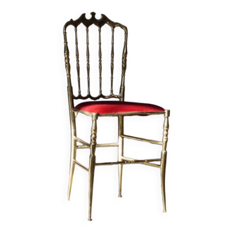 Brass Chiavari chairs with red velvet, Italy, 1960s