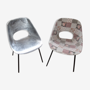 Pair of tulip chairs Pierre Guariche aluminum 1950 type barrel