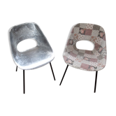 Pair of tulip chairs Pierre Guariche aluminum 1950 type barrel