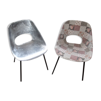 Pair of tulip chairs Pierre Guariche aluminum 1950 type barrel