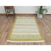 1970s Vintage Turkish Handmade Wool Cotton Green Kilim Rug 117x170