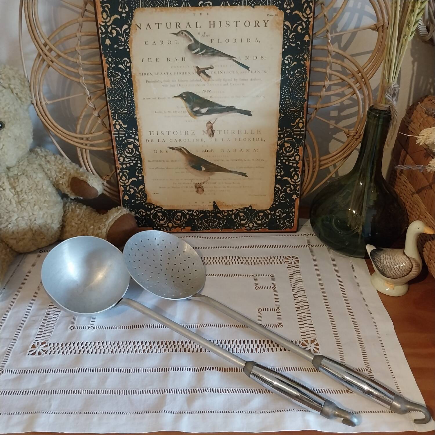 Vintage aluminum skimmer and ladle