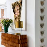 Mid-Century Modern Style Oak Wood and Black Glass Italian Sideboard