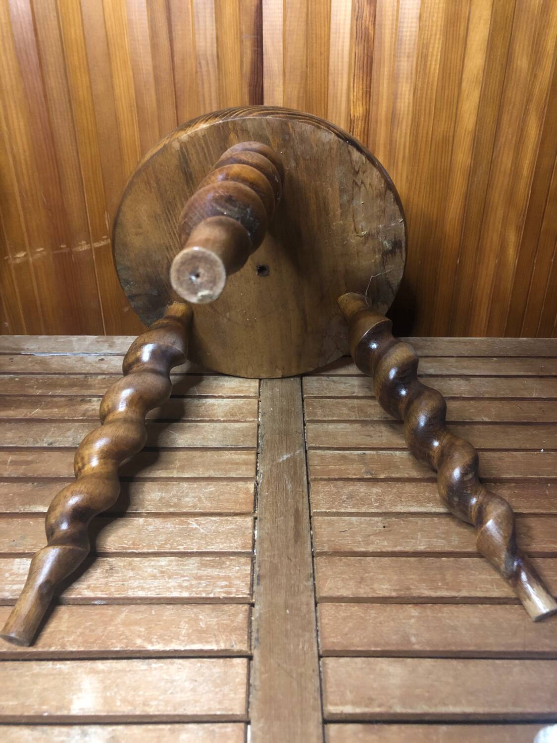 Charles Dudouyt style tripod milking stool vintage twisted wood #a583