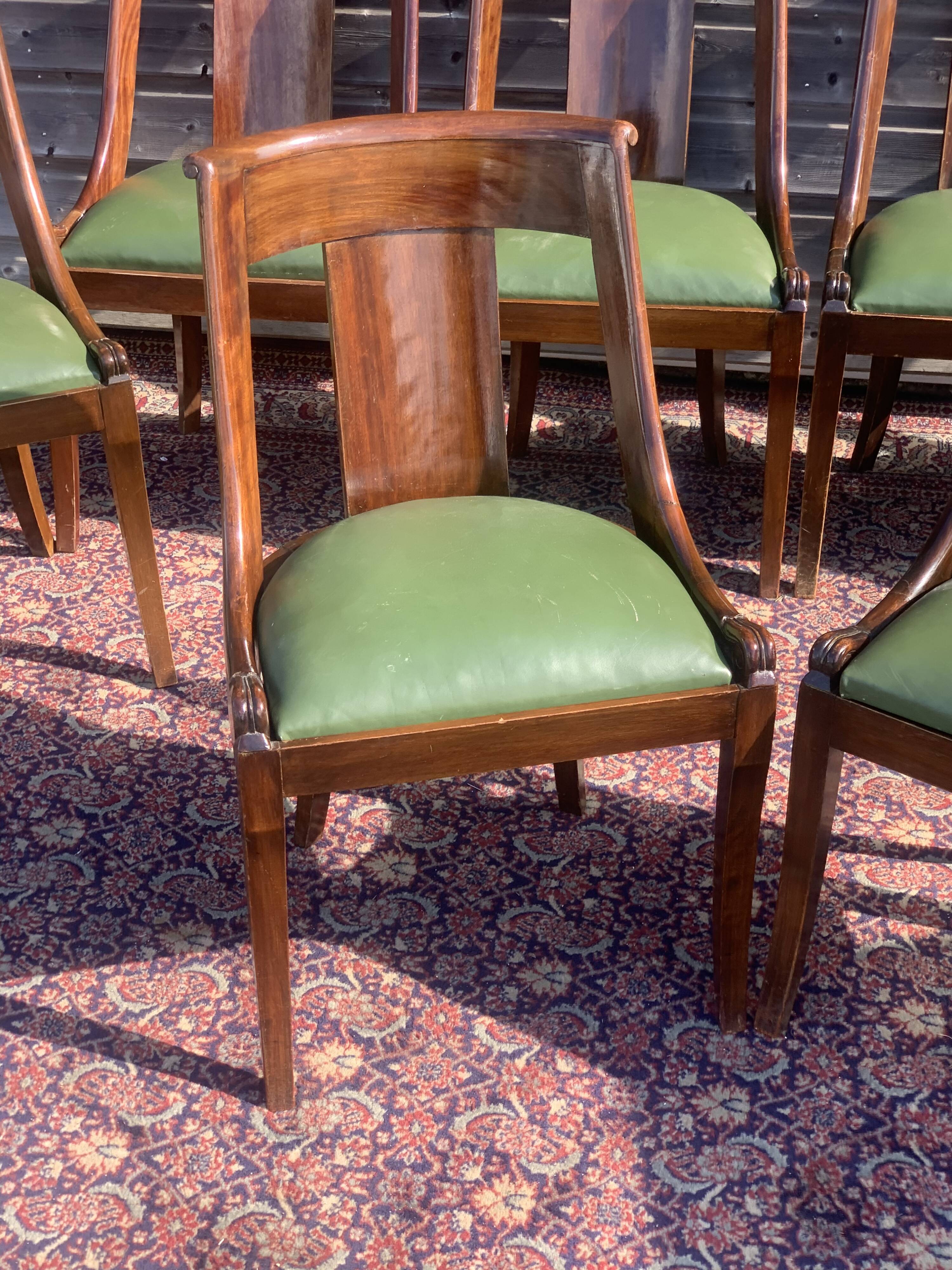 Series of eight gondola chairs empire mahogany era 1900