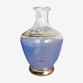 Carafe en verre granité bleu et liserés dorés