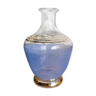 Carafe en verre granité bleu et liserés dorés