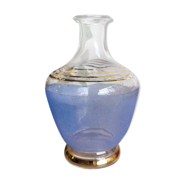 Carafe en verre granité bleu et liserés dorés